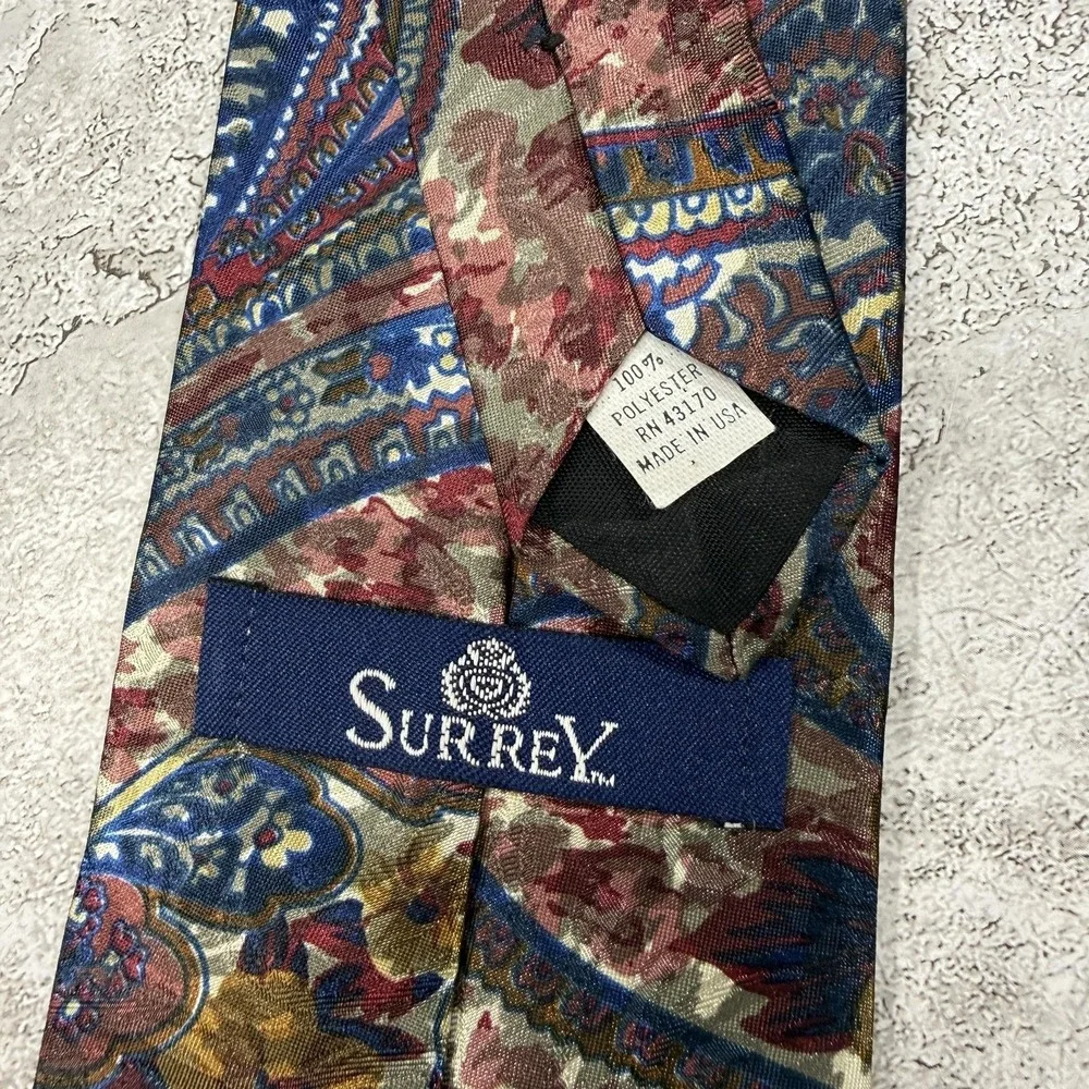 Surrey Tie Mens One Size Multicolor Paisley Polyester‎ Satin Made In USA Necktie